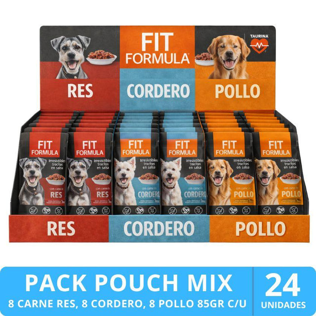  Fit Formula Alimento Húmedo para Perro Mix Degustación con Sabor Carne de Res, Cordero y Pollo 85gr c/u - PACK 24 Unidades