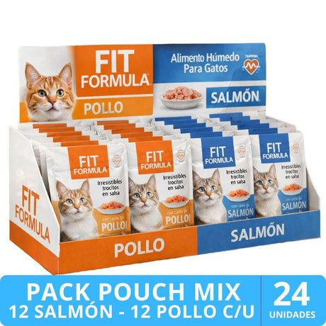 Snacks y Premios para Gatos Fit Formula Alimento Húmedo para Gato Mix Degustación con Sabor Salmón y Pollo 85gr c/u - PACK 24 Unidades