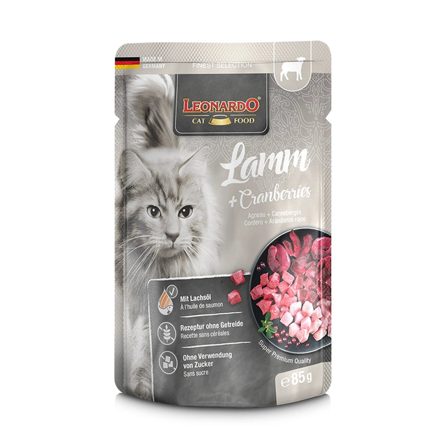  LEONARDO Finest Selection Cordero y Arándanos 85 g – Alimento Húmedo Premium para Gatos Adultos