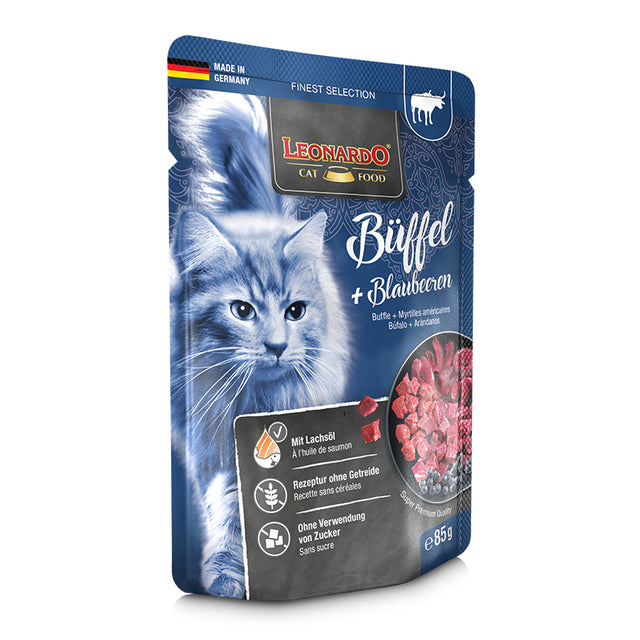 Leonardo Pouch Búfalo y Arándano 85 g – Alimento Húmedo Premium para Gatos Adultos