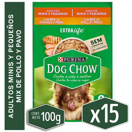 Alimento Humedo Para Perro Dog Chow® Adultos Minis Y Pequenos Sabor Pollo Y Pavo 100Gr Pack 15 Unidades