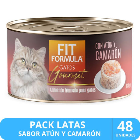 Lata Fit Formula Gato Gourmet Sabor Atun Y Camaron 80Gr Pack 48 Unidades