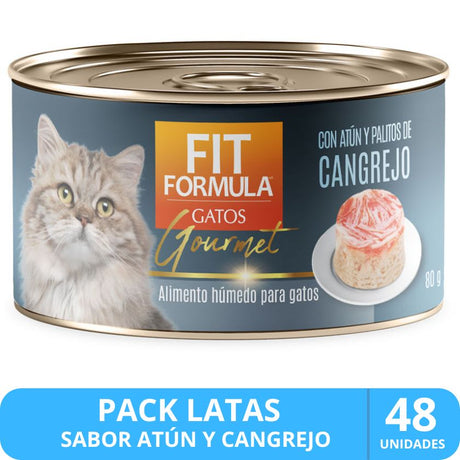 Lata Fit Formula Gato Gourmet Sabor Atun Y Cangrejo 80Gr Pack 48 Unidades