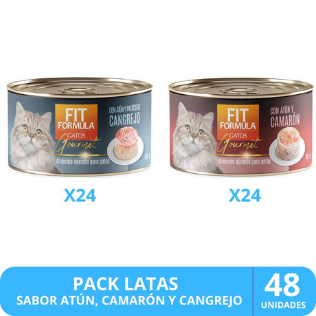Alimento Humedo Fit Formula Gato Gourmet Pack Atun Camaron Y Cangrejo 48Un