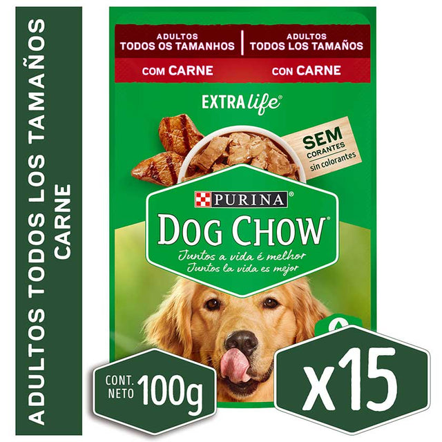 Alimento Humedo Para Perro Dog Chow® Adultos Con Carne Sobre 100G Pack 15 Unidades