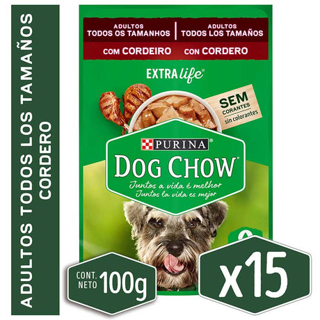 Alimento Humedo Para Perro Dog Chow® Adultos Con Cordero Sobre 100Gr Pack 15 Unidades