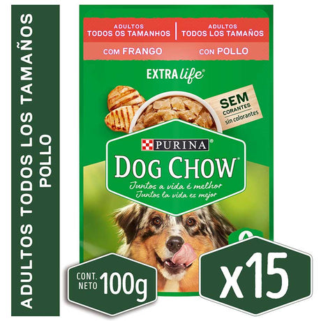 Alimento Humedo Para Perro Dog Chow® Adultos Con Pollo Sobre 100Gr Pack 15 Unidades