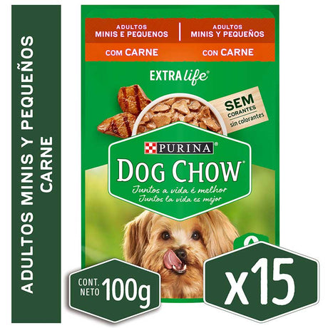 Alimento Humedo Para Perro Dog Chow® Adultos Minis Y Pequenos Sabor Carne 100Gr Pack 15 Unidades