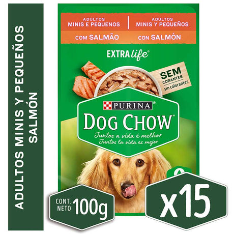 Alimento Humedo Para Perro Dog Chow® Adultos Minis Y Pequenos Sabor Salmon 100Gr Pack 15 Unidades