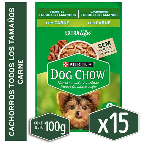 Alimento Humedo Para Perro Dog Chow® Cachorros Con Carne Sobre 100Gr Pack 15 Unidades