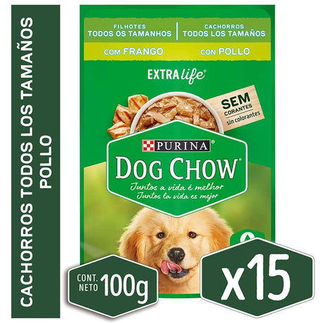 Alimento Humedo Para Perro Dog Chow® Cachorros Con Pollo Sobre 100Gr Pack 15 Unidades