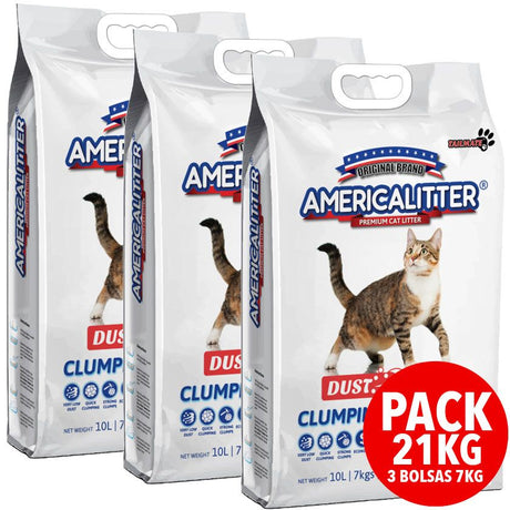 America Litter Dust Free 7Kg X 3 Unidades Pack 21Kg