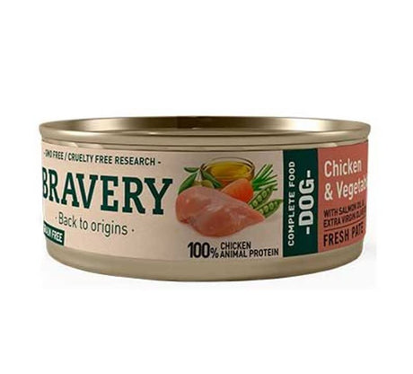 Lata Bravery Alimento Humedo Natural Para Perro Adulto Receta Pollo Y Vegetales 80 G