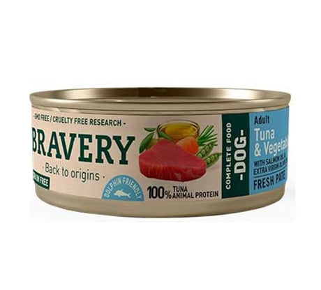 Alimento para Perros Lata Bravery Alimento Humedo Natural Para Perro Adulto Receta Atun Y Vegetales 80 G