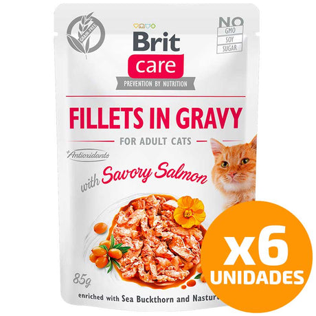 Brit Care Cat Fillets In Gravy Pouch Salmon 85Gr Pack 6 Unidades