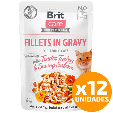 Brit Care Cat Pouch Sabor Pavo Y Salmon 85Gr Pack 12 Unidades