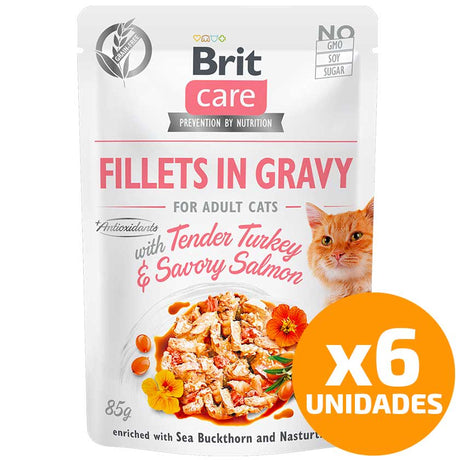 Brit Care Cat Pouch Sabor Pavo Y Salmon 85Gr Pack 6 Unidades