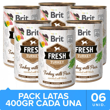 Brit Fresh Perros Con Pavo Y Guisantes 400Gr Pack 6 Unidades