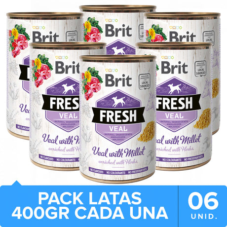 Alimento para Perros Brit Fresh Perros Con Vacuno Y Mijo 400Gr Pack 6 Unidades