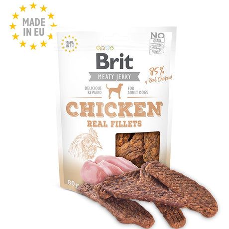 Alimento para Perros Brit Meaty Jerky Chicken Snack Para Perros Sabor Filete De Pollo 80Gr