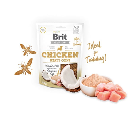 Alimento para Perros Brit Meaty Jerky Chicken Coins Snack Para Perros Sabor Pollo E Insectos 80Gr