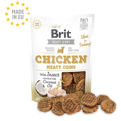 Alimento para Perros Brit Meaty Jerky Chicken Coins Snack Para Perros Sabor Pollo E Insectos 80Gr