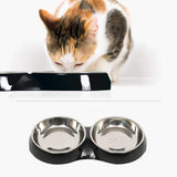 Cat It Plato Doble Acero Inoxidable Con Borde Bajo Color Negro