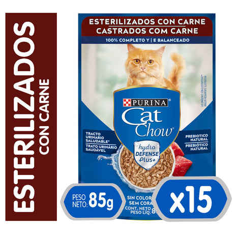 Purina Cat Chow Hydro Castrados Carne 85Gr Pack 15 Unidades