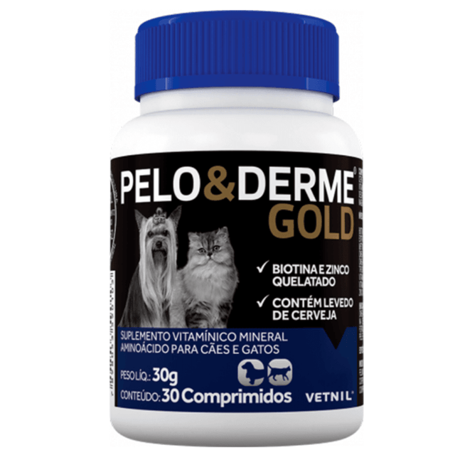 Suplemento Pelo Derme Gold Para Perros Y Gatos 30 Comprimidos