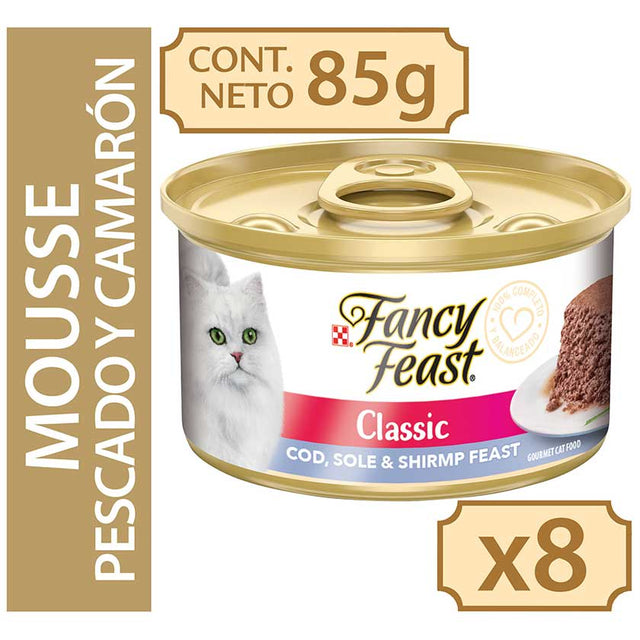 Fancy Feast Mousse Pescado Y Camaron 85Gr X 8 Unidades Classic Cod Sole Shrimp
