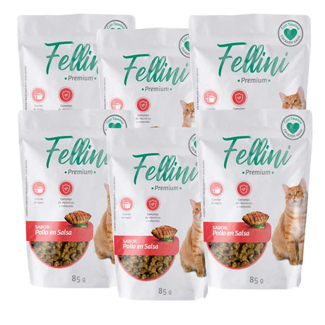Alimento Humedo Gato Fellini Pollo En Salsa 85Gr X6 Unidades