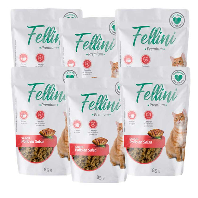 Alimento Humedo Gato Fellini Pollo En Salsa 85Gr X6 Unidades