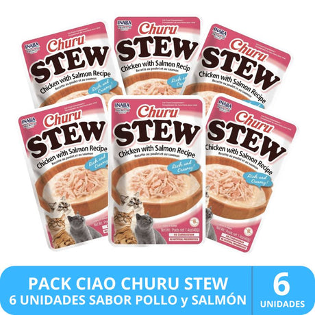 Inaba Churu Cat Stew Chicken Salmon 40 Gr Pack 6 Unidades