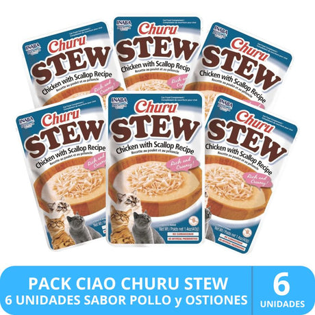 Inaba Churu Cat Stew Chicken Scallop 40Gr Pack 6 Unidades