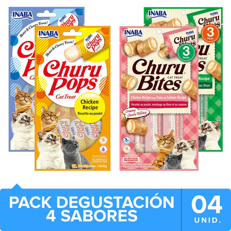Inaba Ciao Churu Mix Bites Y Pops 4 Unidades 14 Tubitos