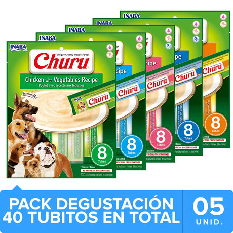 Inaba Ciao Churu Para Perros Mix Degustacion Con 5 Unidades 40 Tubitos