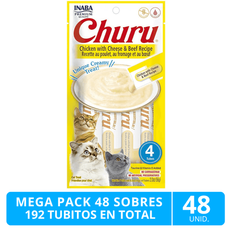 Mega Pack 48 Sobres Inaba Ciao Churu Pollo Carne Y Queso 192 Tubitos