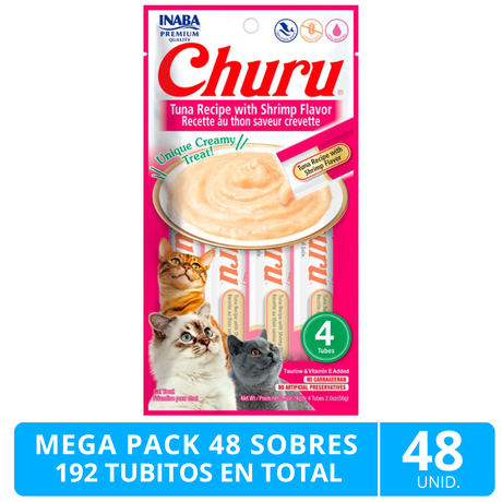 Mega Pack 48 Sobres Inaba Ciao Churu Atun Con Camarones 192 Tubitos