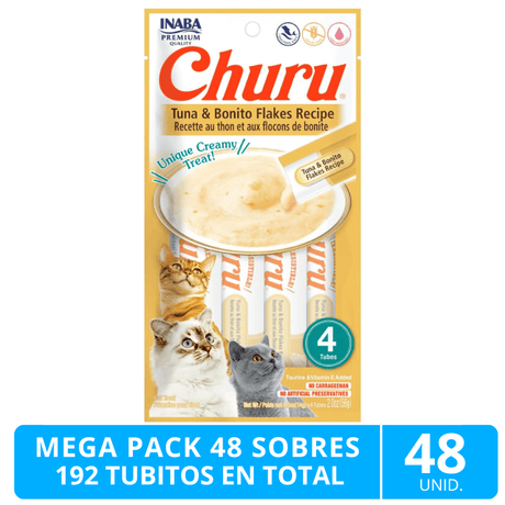 Mega Pack 48 Sobres Inaba Ciao Churu Atun Con Hojuelas De Bonito 192 Tubitos