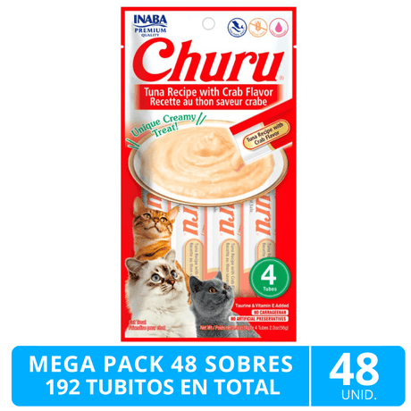 Mega Pack 48 Sobres Inaba Ciao Churu Atun Con Cangrejo 192 Tubitos