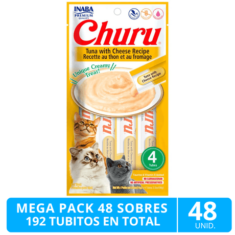 Mega Pack 48 Sobres Inaba Ciao Churu Atun Con Queso 192 Tubitos
