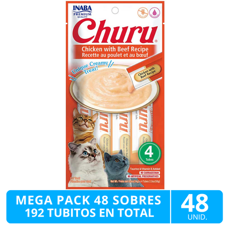 Mega Pack 48 Sobres Inaba Ciao Churu Pollo Y Carne 192 Tubitos