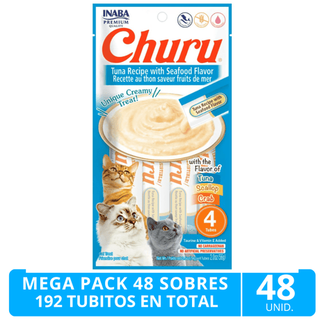 Mega Pack 48 Sobres Inaba Ciao Churu Atun Y Mariscos 192 Tubitos