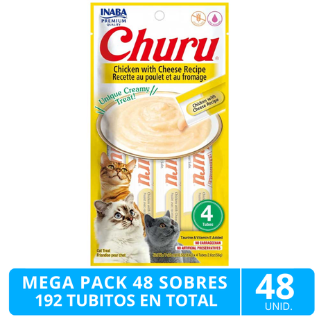 Mega Pack 48 Sobres Inaba Ciao Churu Pollo Y Queso 192 Tubitos