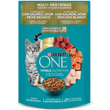 Purina One Pouch Gatos Adultos Y Gatitos Sabor Salmon Atun Y Pescado 85Gr