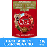 Purina One Pouch Perros Adultos Y Cachorros Sabor Carne Pollo Y Cordero 85Gr Pack 15 Unidades
