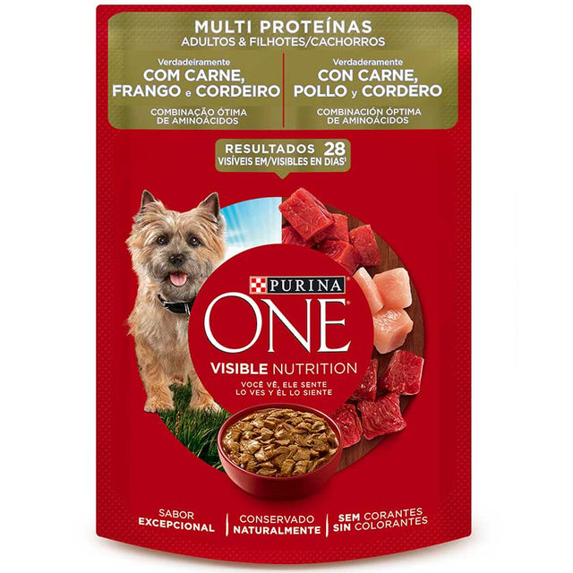 Purina One Pouch Perros Adultos Y Cachorros Sabor Carne Pollo Y Cordero 85Gr