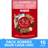 Purina One Pouch Perros Adultos Y Cachorros Sabor Salmon 85Gr Pack 15 Unidades