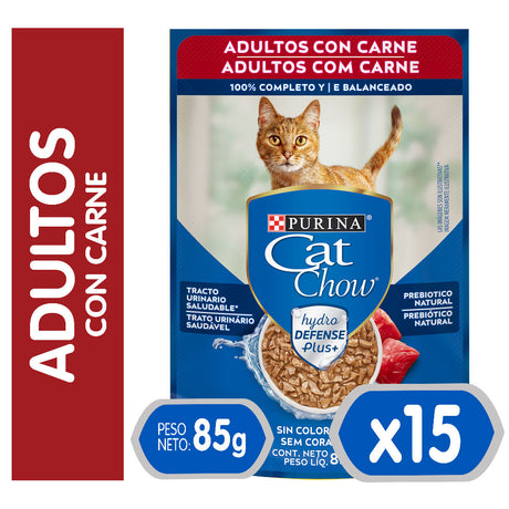 Purina Cat Chow Hydro Adultos Carne 85Gr Pack 15 Unidades