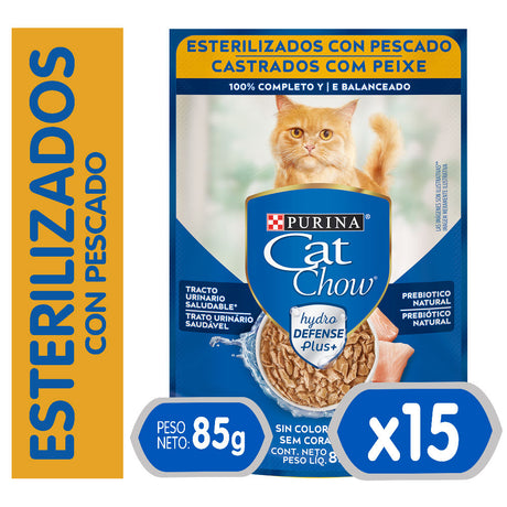 Purina Cat Chow Hydro Castrados Pescado 85Gr Pack 15 Unidades